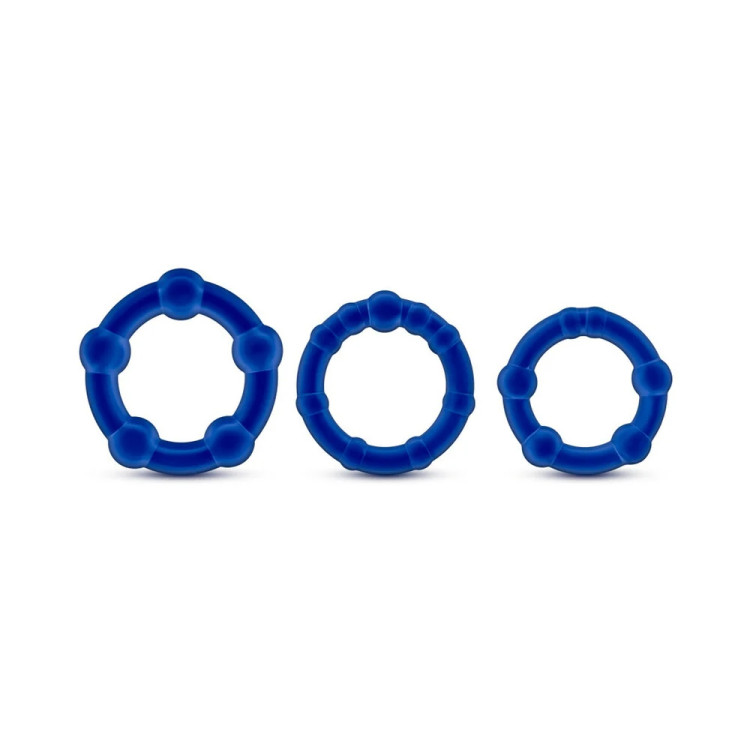 Stay Hard Beaded Cock Rings 3-Pc Set Blue Stay Hard Beaded Cock Rings 3-Pc Set Blue