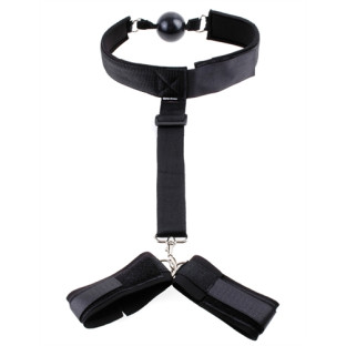 Adjustable Gag & Wrist Restraint Set 4-PC Black