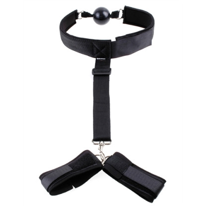 Adjustable Gag & Wrist Restraint Set 4-PC Black