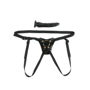 Gold & Black Designer Strap-On Harness with 7 in. Dildo