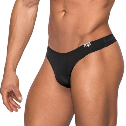 Male Power Seamless Sleek Thong w/ Sheer Pouch Black