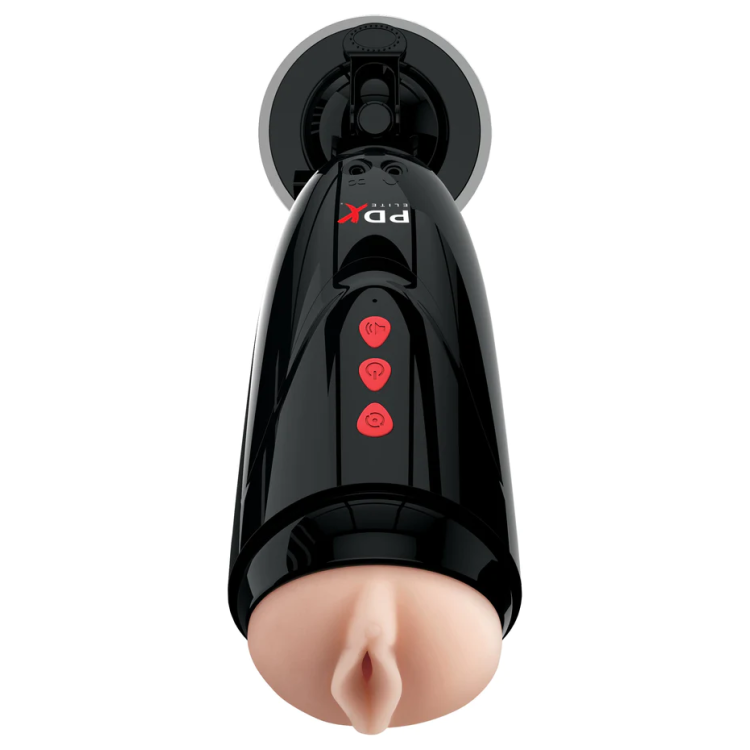 PDX Elite Dirty Talk Vibrating Vagina Stroker with Hands-Free Suction Cup PDX Elite Dirty Talk Vibrating Vagina Stroker with Hands-Free Suction Cup