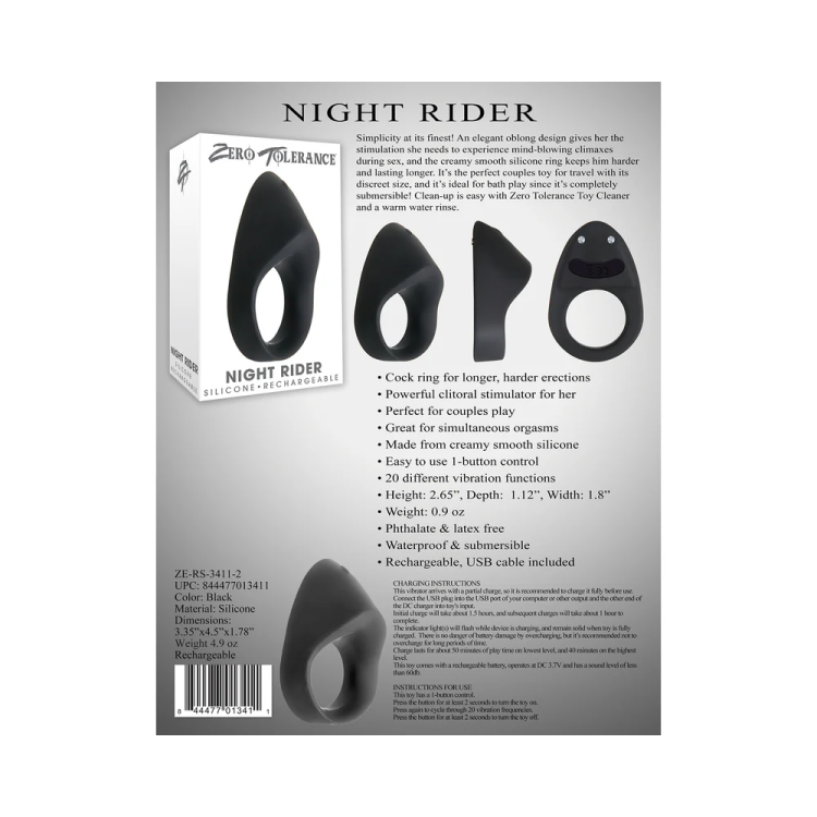 Night Rider Vibrating Silicone Cock Ring Night Rider Vibrating Silicone Cock Ring