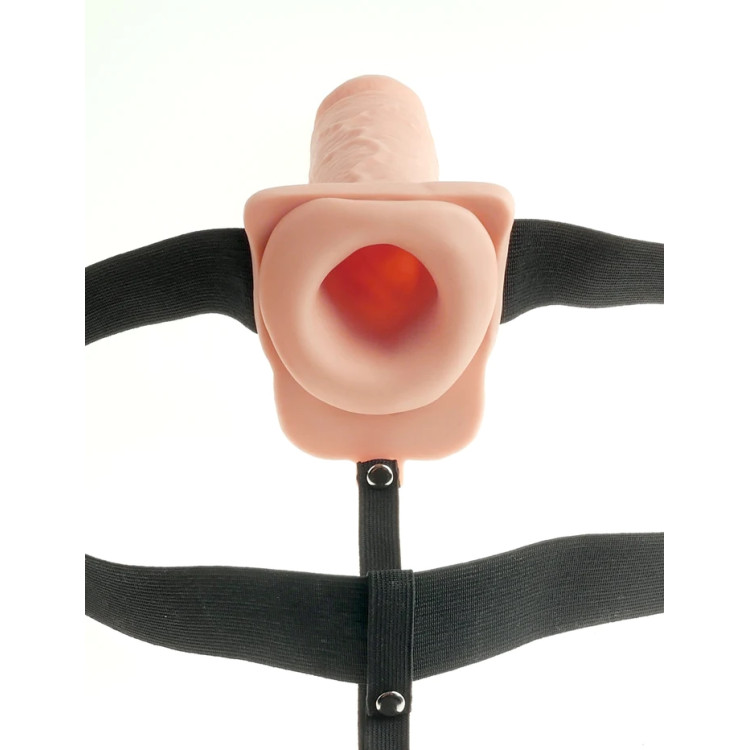 Hollow Vibrating Strap-On Realistic 7 in. with Balls Beige Hollow Vibrating Strap-On Realistic 7 in. with Balls Beige