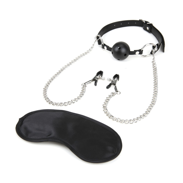 Lux Fetish Breathable Ball Gag with Adjustable Pressure Nipple Clamps Lux Fetish Breathable Ball Gag with Adjustable Pressure Nipple Clamps