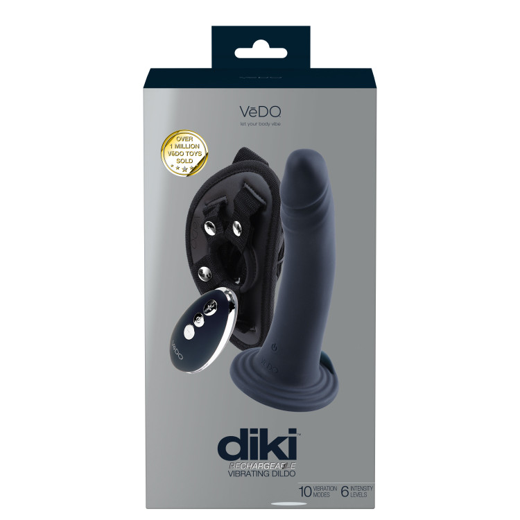 VeDO Diki Vibrating Dildo with Harness Black VeDO Diki Vibrating Dildo with Harness Black