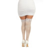 Dreamgirl Plus-Size Sheer Thigh-High Stockings with Silicone Lace Top White Dreamgirl Plus-Size Sheer Thigh-High Stockings with Silicone Lace Top White