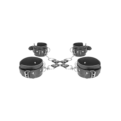 Ouch! Bonded Leather Hogtie With Hand & Ankle Cuffs Black
