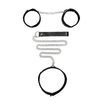 Ouch! Adjustable Velcro Collar With Leash & Wrist Cuffs Black