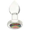 Anal Glass Butt Plug with Rainbow Gem Small Anal Glass Butt Plug with Rainbow Gem Small
