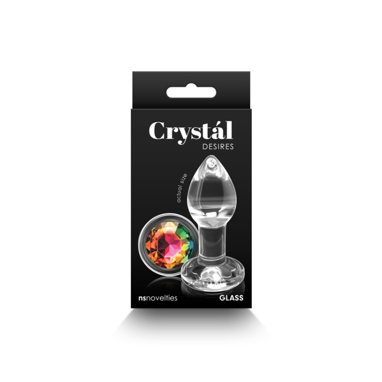 Anal Glass Butt Plug with Rainbow Gem Small Anal Glass Butt Plug with Rainbow Gem Small