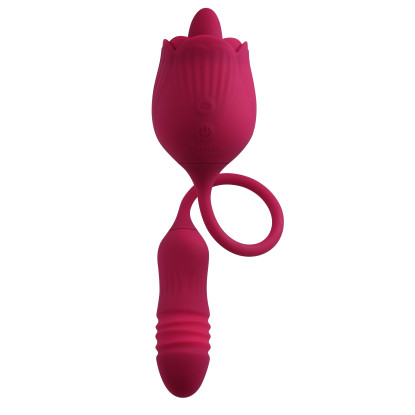 Thrusting Bullet & Flicking Tongue Rose Vibrator