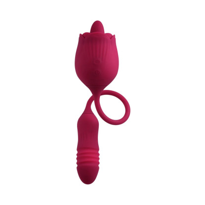 Thrusting Bullet & Flicking Tongue Rose Vibrator