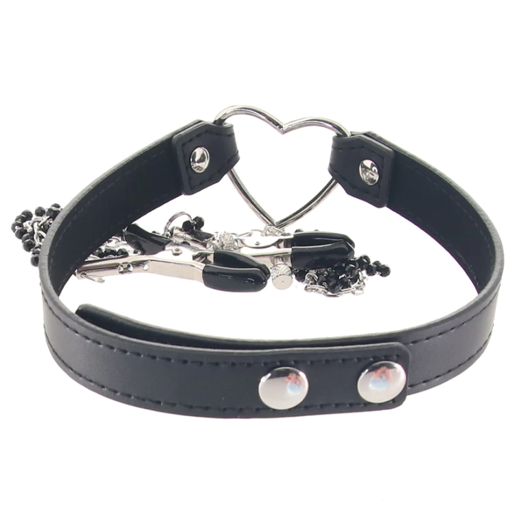 Amor Adjustable Collar with Nipple Clamps Black Amor Adjustable Collar with Nipple Clamps Black