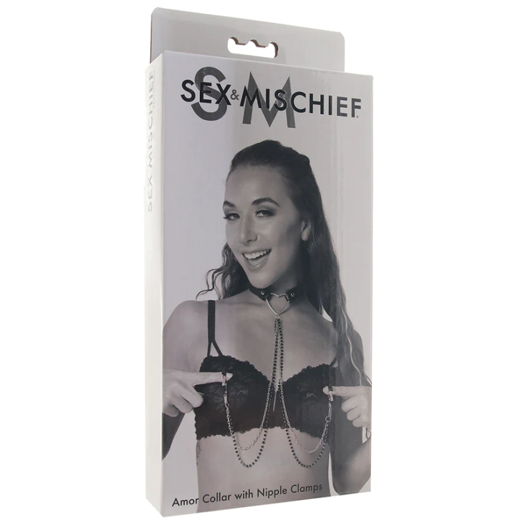 Amor Adjustable Collar with Nipple Clamps Black Amor Adjustable Collar with Nipple Clamps Black