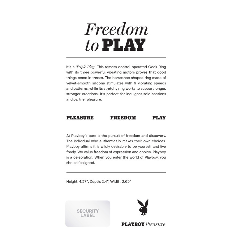 Playboy Triple Play Remote-Controlled Vibrating Cock Ring with Clit Stimulator Playboy Triple Play Remote-Controlled Vibrating Cock Ring with Clit Stimulator