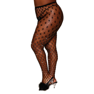 Dreamgirl Geometric Fence Net Pantyhose with Rhinestone Embellishment Black