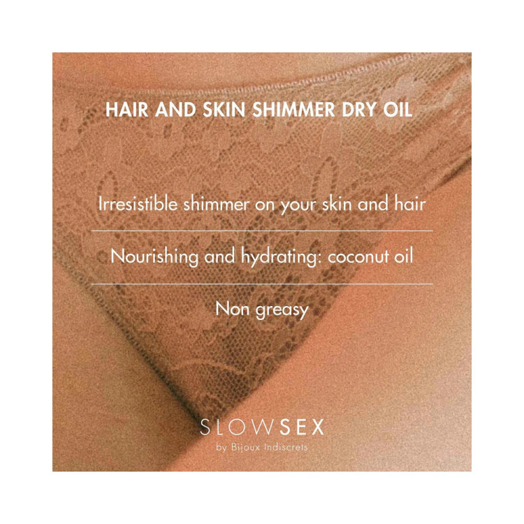 Bijoux Indiscrets Slow Sex Hair & Skin Shimmer Dry Oil 1 oz. Bijoux Indiscrets Slow Sex Hair & Skin Shimmer Dry Oil 1 oz.