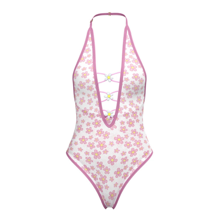 Magic Silk Daisy Teddy with Snap Crotch Daisy Print Magic Silk Daisy Teddy with Snap Crotch Daisy Print