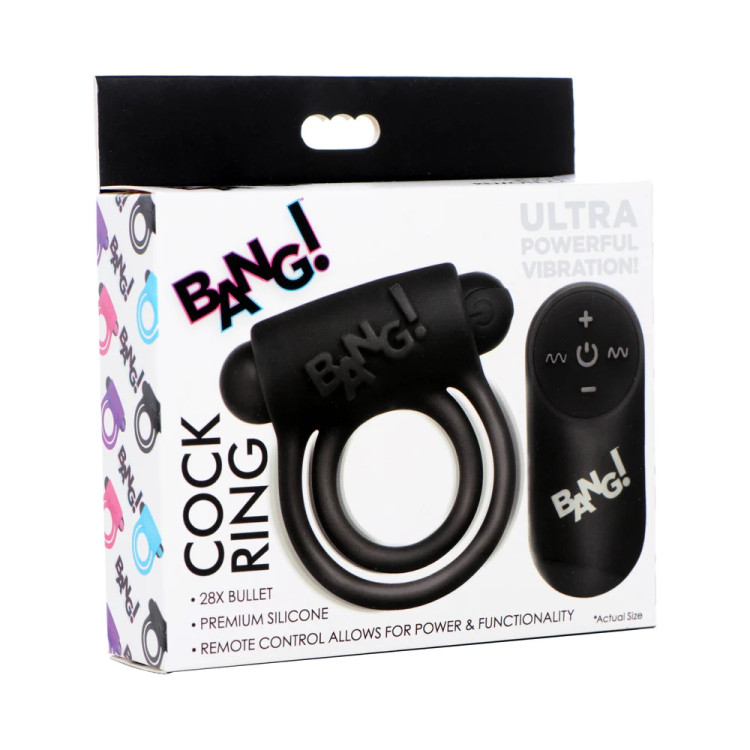 BANG! Vibrating Cock Ring with Remote Control Black BANG! Vibrating Cock Ring with Remote Control Black
