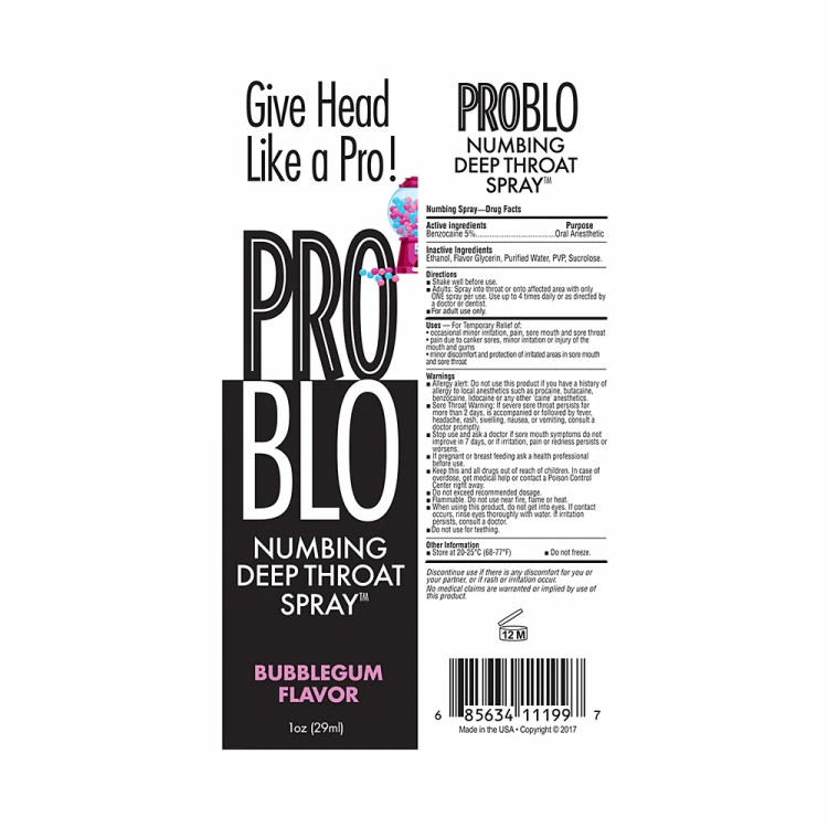 Pro Blo Numbing Deep Throat Spray Bubblegum 1 oz. Pro Blo Numbing Deep Throat Spray Bubblegum 1 oz.