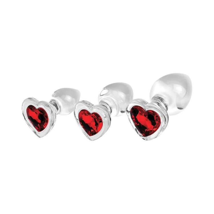 Red Heart Gem Glass Plug Set Red Heart Gem Glass Plug Set