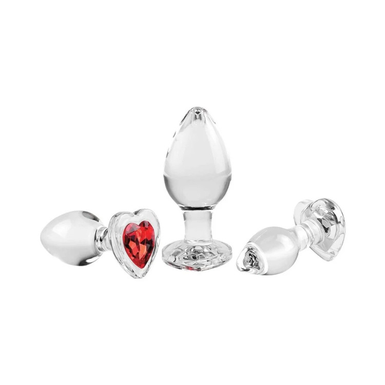 Red Heart Gem Glass Plug Set Red Heart Gem Glass Plug Set
