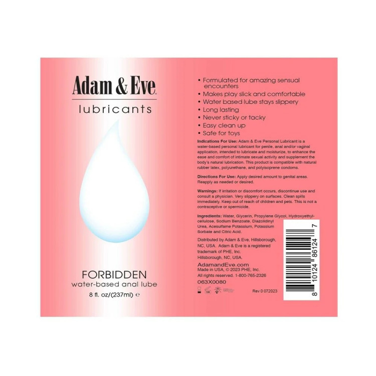 Adam & Eve Forbidden Water-Based Anal Lubricant 8 oz. Adam & Eve Forbidden Water-Based Anal Lubricant 8 oz.