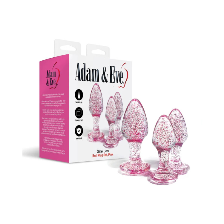Glitter Gem Butt Plug Set Pink Glitter Gem Butt Plug Set Pink
