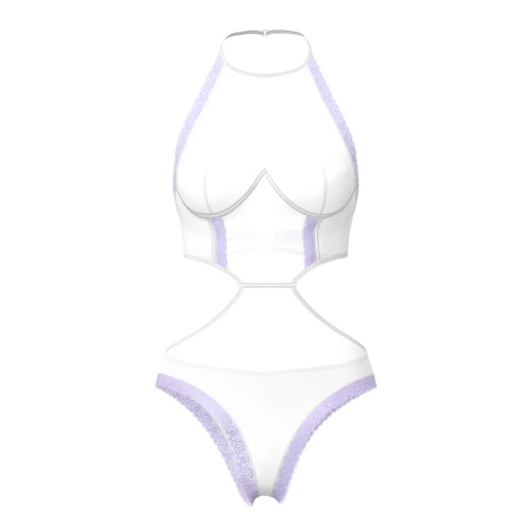 Magic Silk Sheer Passion Halter Teddy White/Lavender Magic Silk Sheer Passion Halter Teddy White/Lavender