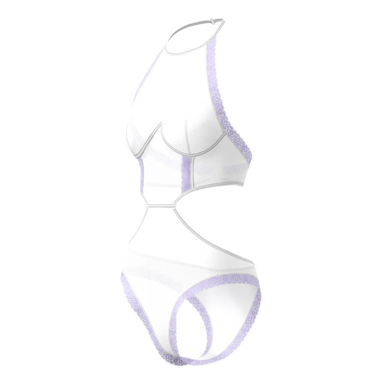 Magic Silk Sheer Passion Halter Teddy White/Lavender Magic Silk Sheer Passion Halter Teddy White/Lavender