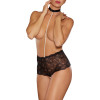 Allure Posh & Spicey High-Waisted Lace Thong with Pearl String and Collar Black Allure Posh & Spicey High-Waisted Lace Thong with Pearl String and Collar Black