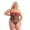 Floral embroidered mesh corset with lace-up back closure and matching g-string panty Floral embroidered mesh corset with lace-up back closure and matching g-string panty