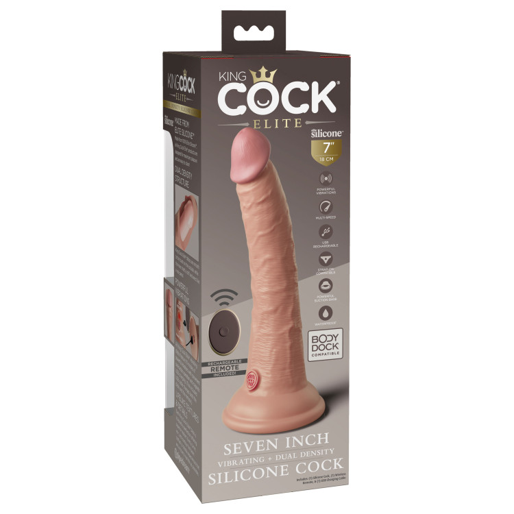 7 in. Realistic Vibrating Dual Density Silicone Dildo with Remote Beige