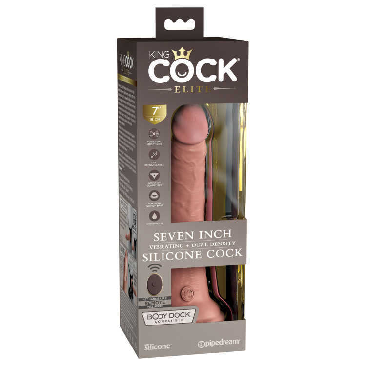 7 in. Realistic Vibrating Dual Density Silicone Dildo with Remote Beige