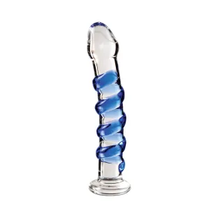 7 Inch Icicles No. 5 Curved Ribbed Glass Dildo Blue/Clear