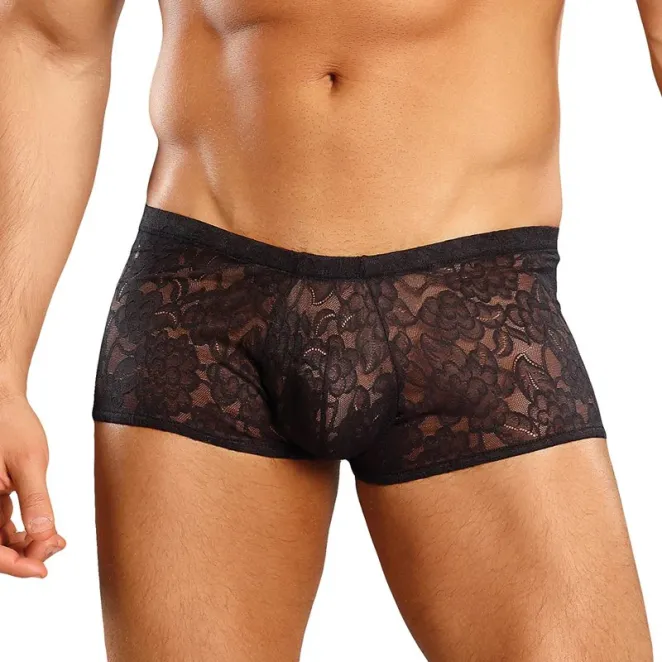 Male Power Stretch Lace Mini Boxer Short Black (44487) | SlipDix.com