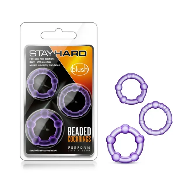 Stay Hard Beaded Cock Rings 3-Pack Purple