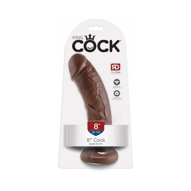 8 Inch King Cock Realistic Dildo with Suction Cup Brown