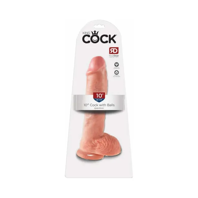 10 Inch King Cock Realistic Suction Cup Dildo with Balls Beige