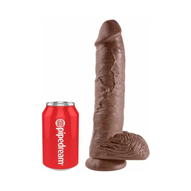 10 Inch King Cock Realistic Suction Cup Dildo with Balls Brown