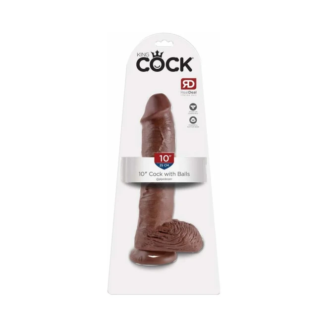 10 Inch King Cock Realistic Suction Cup Dildo with Balls Brown