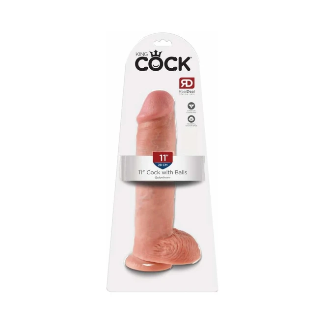 11 Inch King Cock Ultra Realistic Suction Cup Dildo with Balls Beige