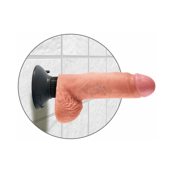 7 Inch King Cock Girthy Poseable Vibrating Suction Cup Dildo with Balls Beige