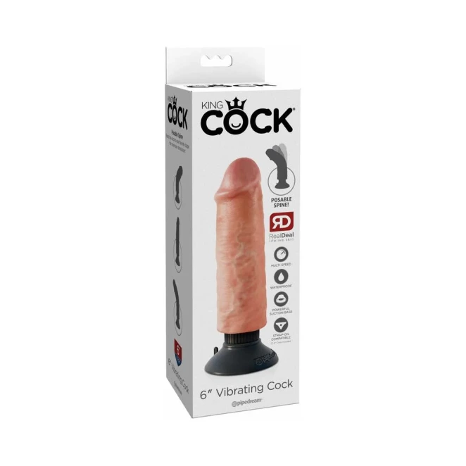 6 Inch King Cock Vibrating Poseable Girthy Dildo with Suction Cup Beige