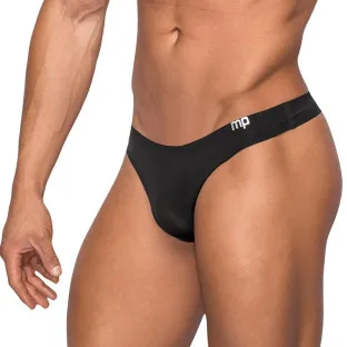 Male Power Seamless Sleek Thong w/ Sheer Pouch Black
