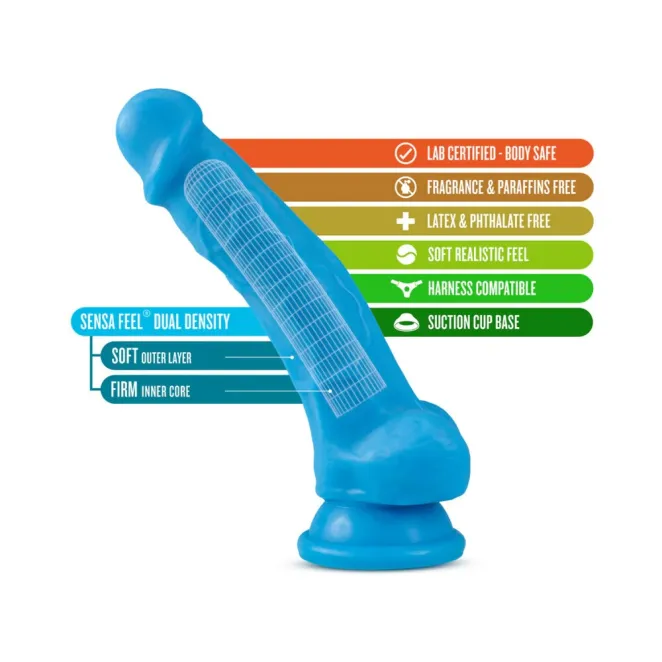 7.5 Inch Dual Density Realistic Dildo with Balls Neon Blue