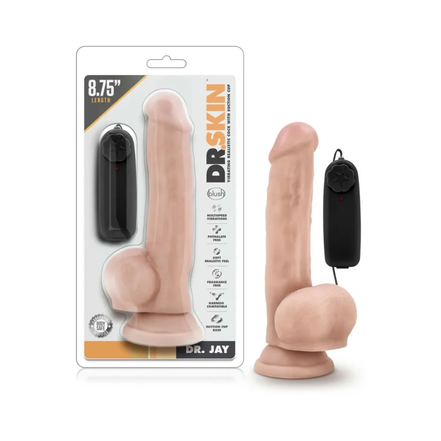 8.75 in. Realistic Vibrating Dildo with Balls Beige
