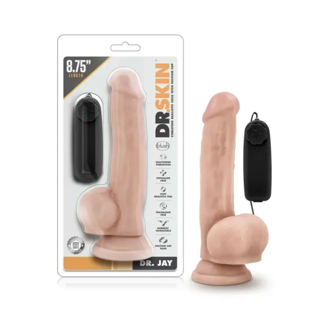 8.5 Inch Realistic Vibrating Dildo with Balls Beige