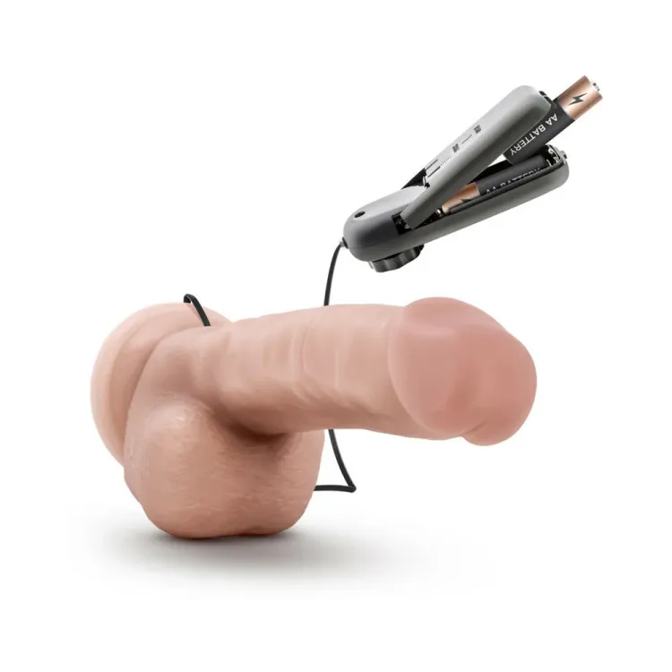 8.75 in. Realistic Vibrating Dildo with Balls Beige